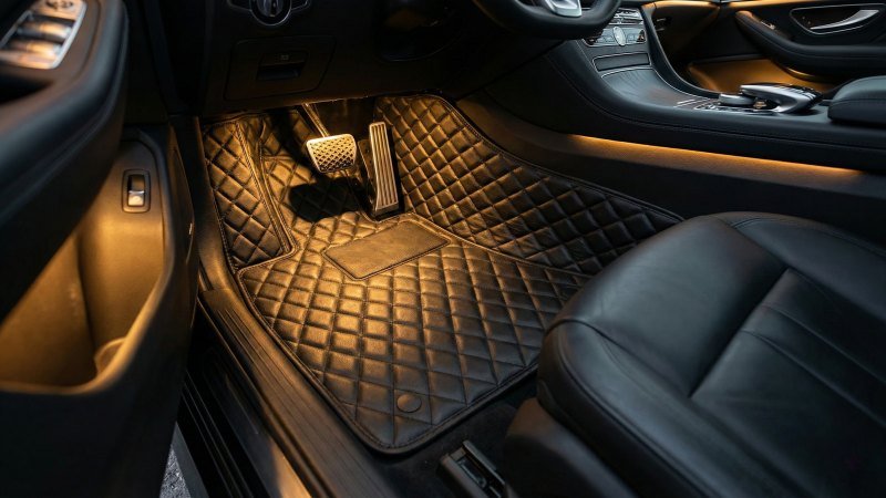 Luxury car interior with premium XPE floor mats