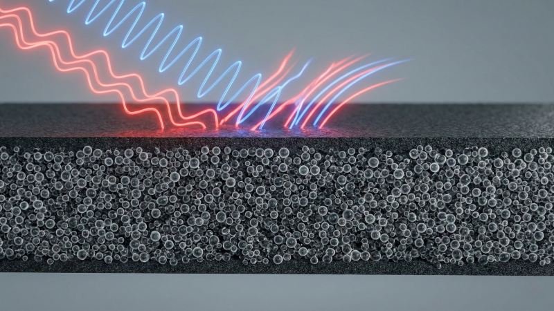 Microscopic view of closed cell foam structure blocking heat and sound