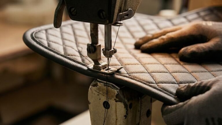 Industrial Sewing Machine Applying Edge Binding to Luxury Mat