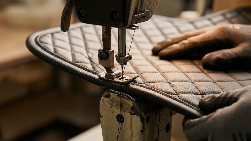 Industrial Sewing Machine Applying Edge Binding to Luxury Mat