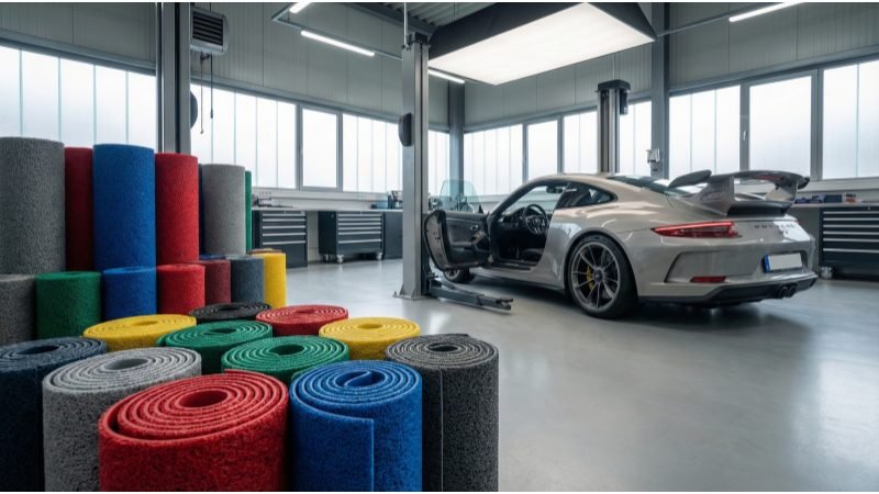 PVC Coil Mat Rolls and Luxury Car Interior Display