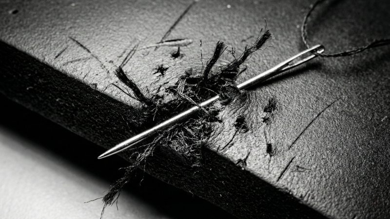 Macro Shot Of Sewing Needle Puncturing Car Mat Material