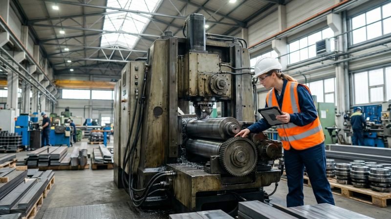 Factory Auditor Inspecting Industrial Machinery