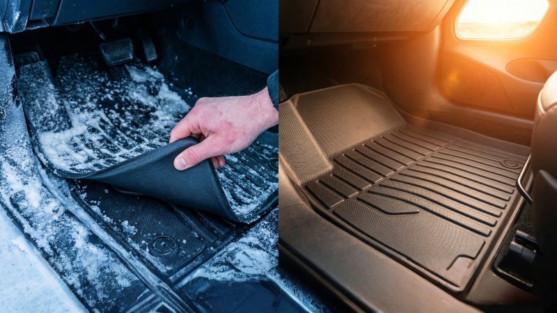 Split composition showing TPE mat flexible in extreme cold and resilient in intense heat