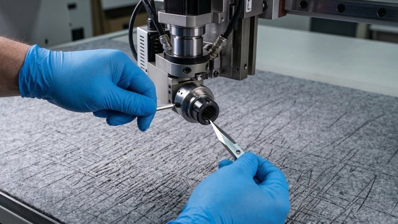 Technician Hands Inspecting and Replacing oscillating Blade