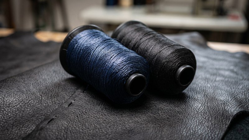 Industrial Sewing Thread Spools On Automotive Leather